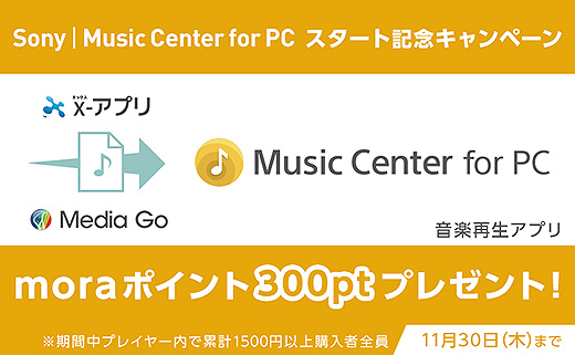 Sony | Music Center for PCスタート記念キャンペーンで対象者にmoraポイント300ptプレゼント！