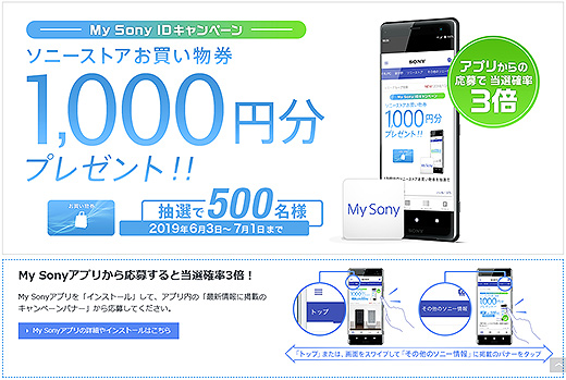 抽選で500名にお買物券1,000円分プレゼント！「My Sony IDキャンペーン」のご案内