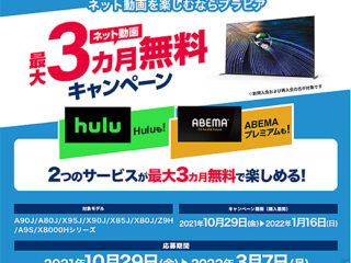【10月29日スタート】2021年新型モデルも対象！SONYの4Kテレビ購入で動画配信サービスが最大3ヵ月無料！