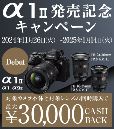 【締切間近】ミラーレス一眼『α1 II/α1/α9 III』と対象レンズの同時購入で最大3万円キャッシュバック！ 「α1 II 発売記念キャンペーン」は1月14日まで