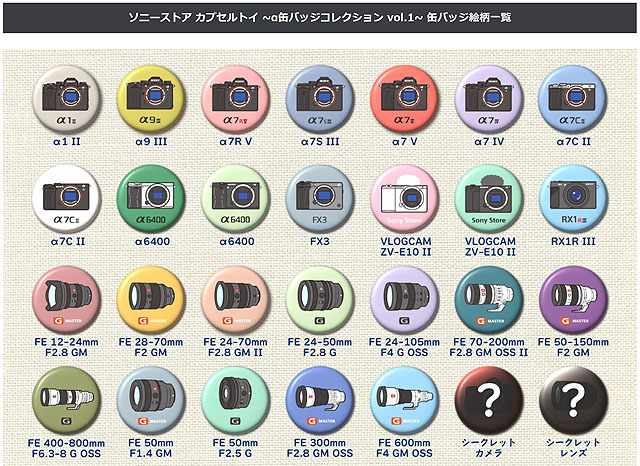ソニーストア α缶バッジコレクション vol.1 全28種