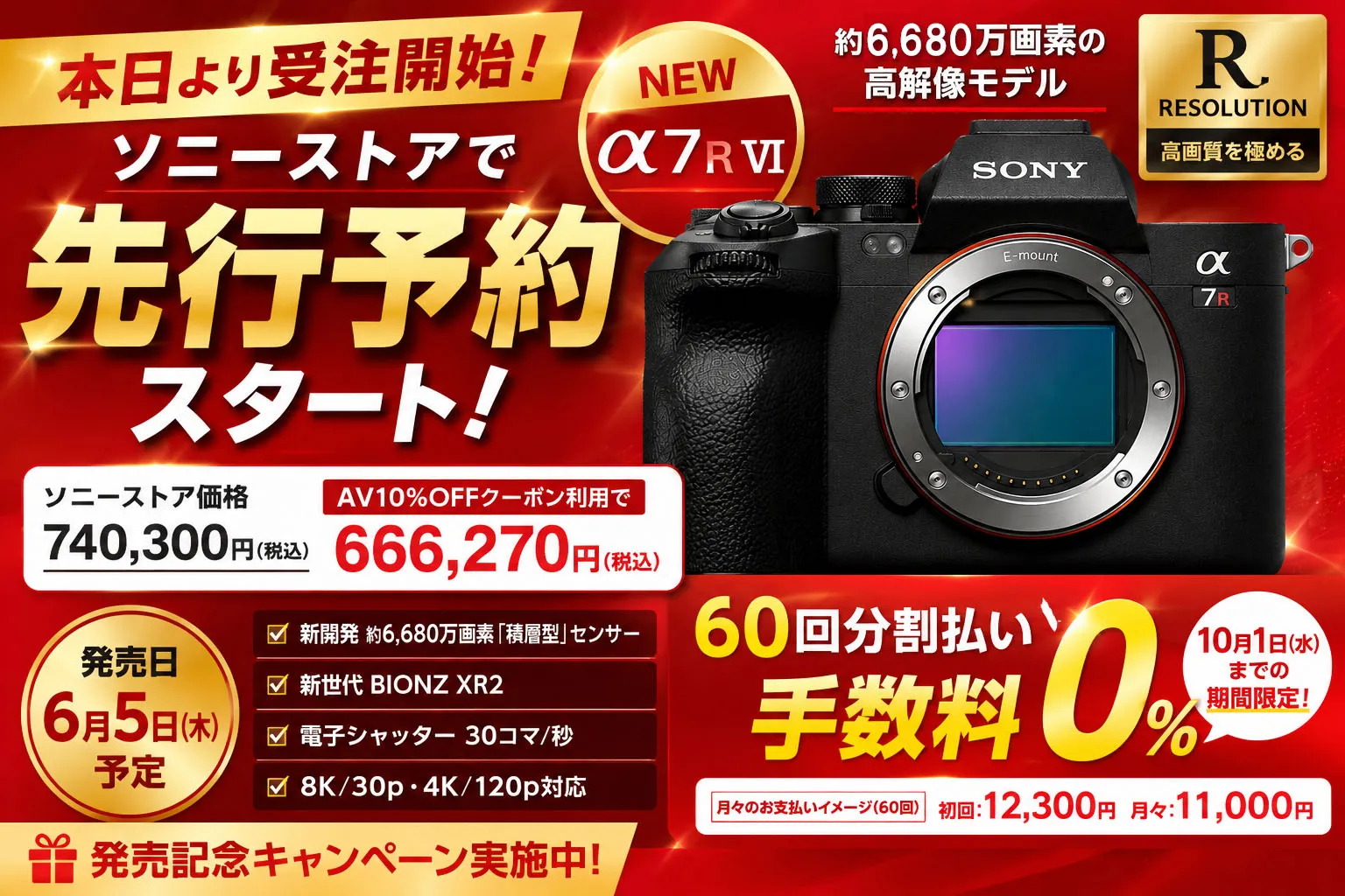 速報】ソニー『α7R VI』発表 有効約6680万画素・積層型CMOS搭載の高
