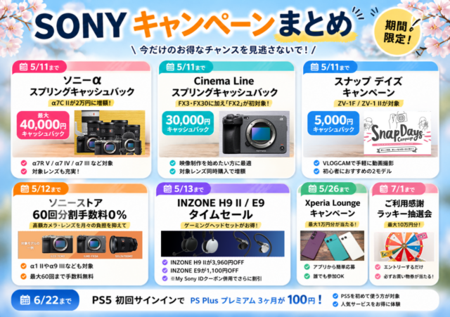 【2026年GW】ソニーお得情報まとめ｜キャッシュバック＆セール一覧