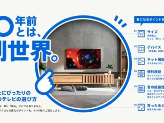 10年前のテレビと比較して進化した最新BRAVIAテレビの特徴を解説するイメージ
