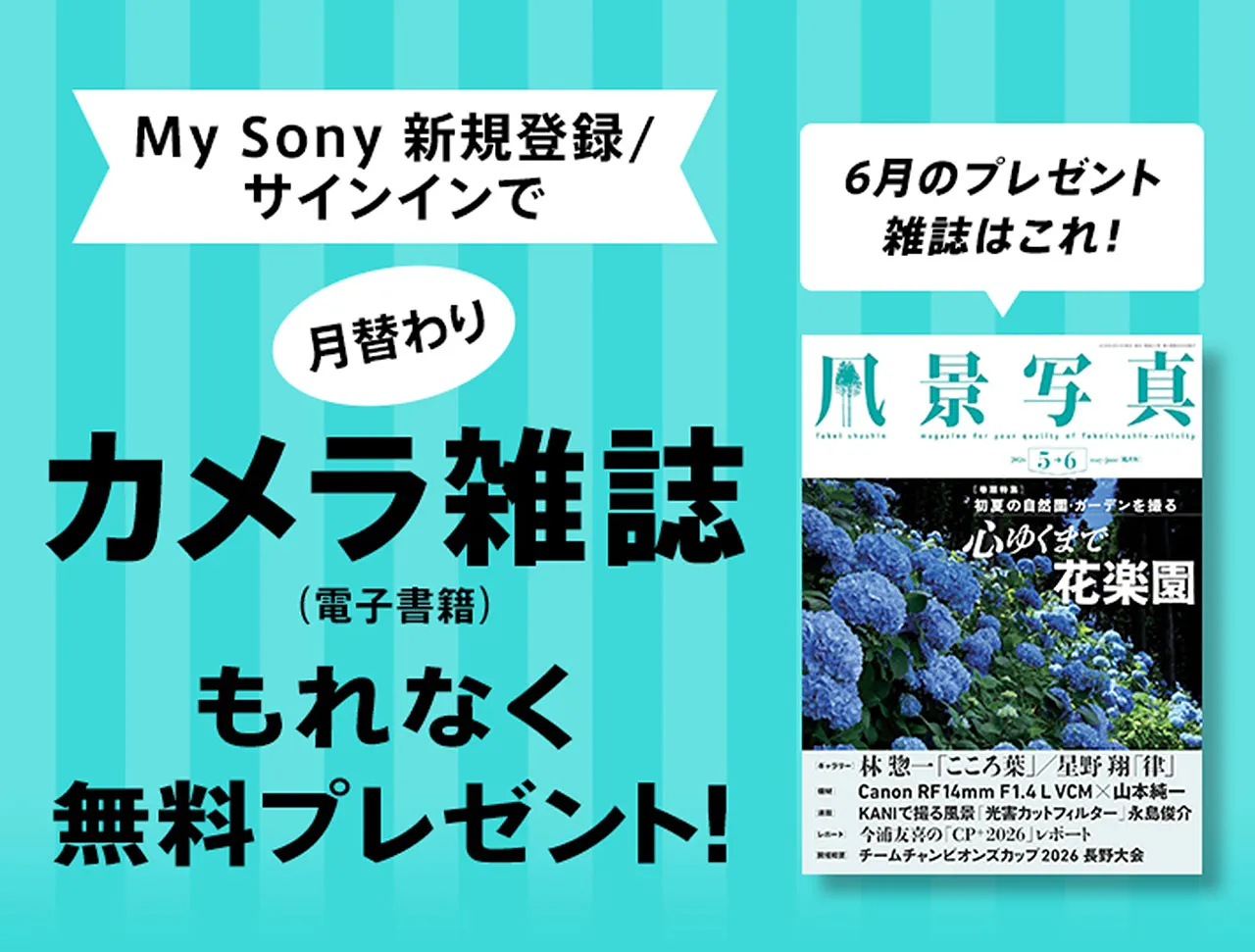 毎月無料でカメラ雑誌がもらえる！6月は『風景写真2026年5・6月号』