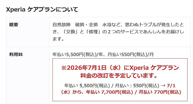 Xperia ケアプランの料金改定とXperia 1 VIII購入時の注意点