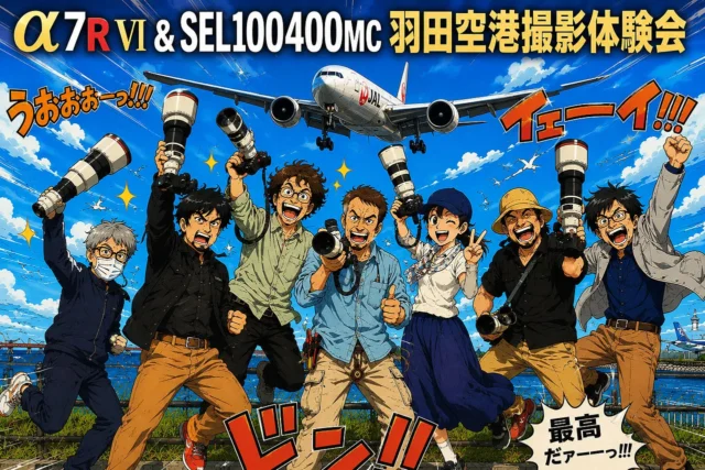 α7R VIとSEL100400MCを使った羽田空港撮影体験会の参加者集合イメージ